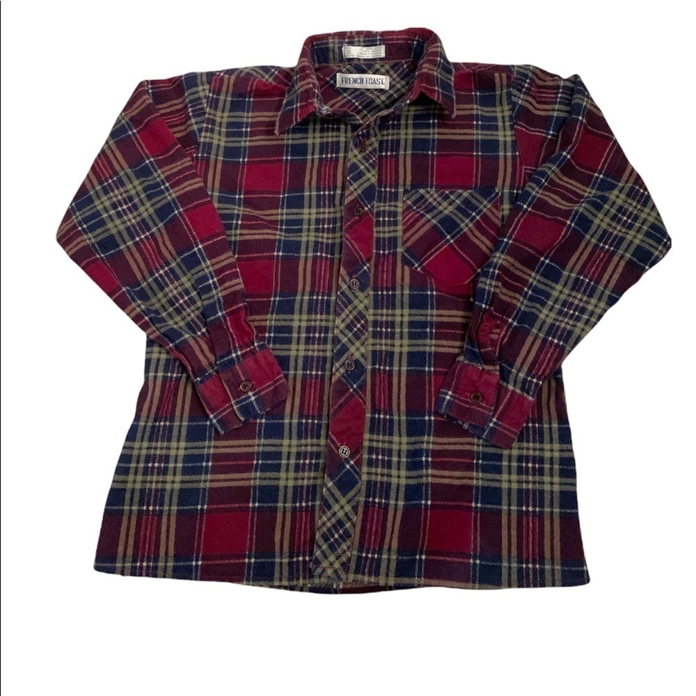 French Toast Red 100% Cotton Plaid Flannel Button Down Shirt Size 12